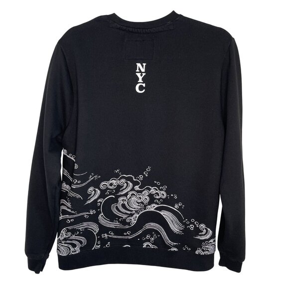 Blind Rooster Black Sweatshirt With Koi Fish & Wave Design, M - Picture 2 of 9